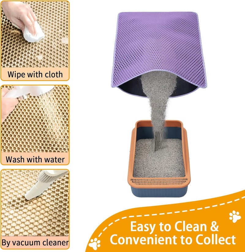 UF-SHARP Cat Litter Mat Litter Trapping Mat,Cat Litter Box Mat 32"x22", 2 Layer Llitterbox Mat,Waterproof Urine Proof, Clean Easily, Collapsable, Medium - Image 3